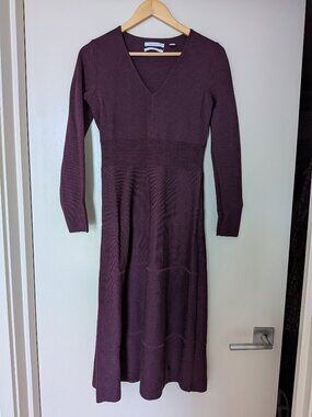 Trenery Merino Wool V Neck Dress Size Small Plum